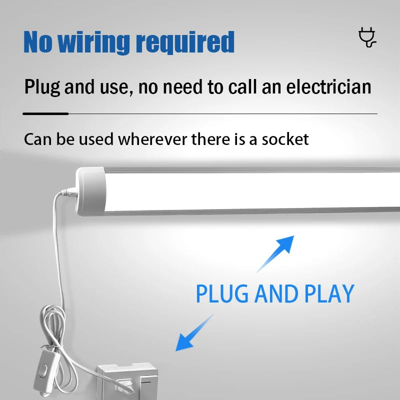 LED Light Tube Direct Plug-in Light Tube 110V 220V LED Lamp Tube Desk Work Study Shop Garage Warehouse Kitchen Cabinet Lighting - GlowMart