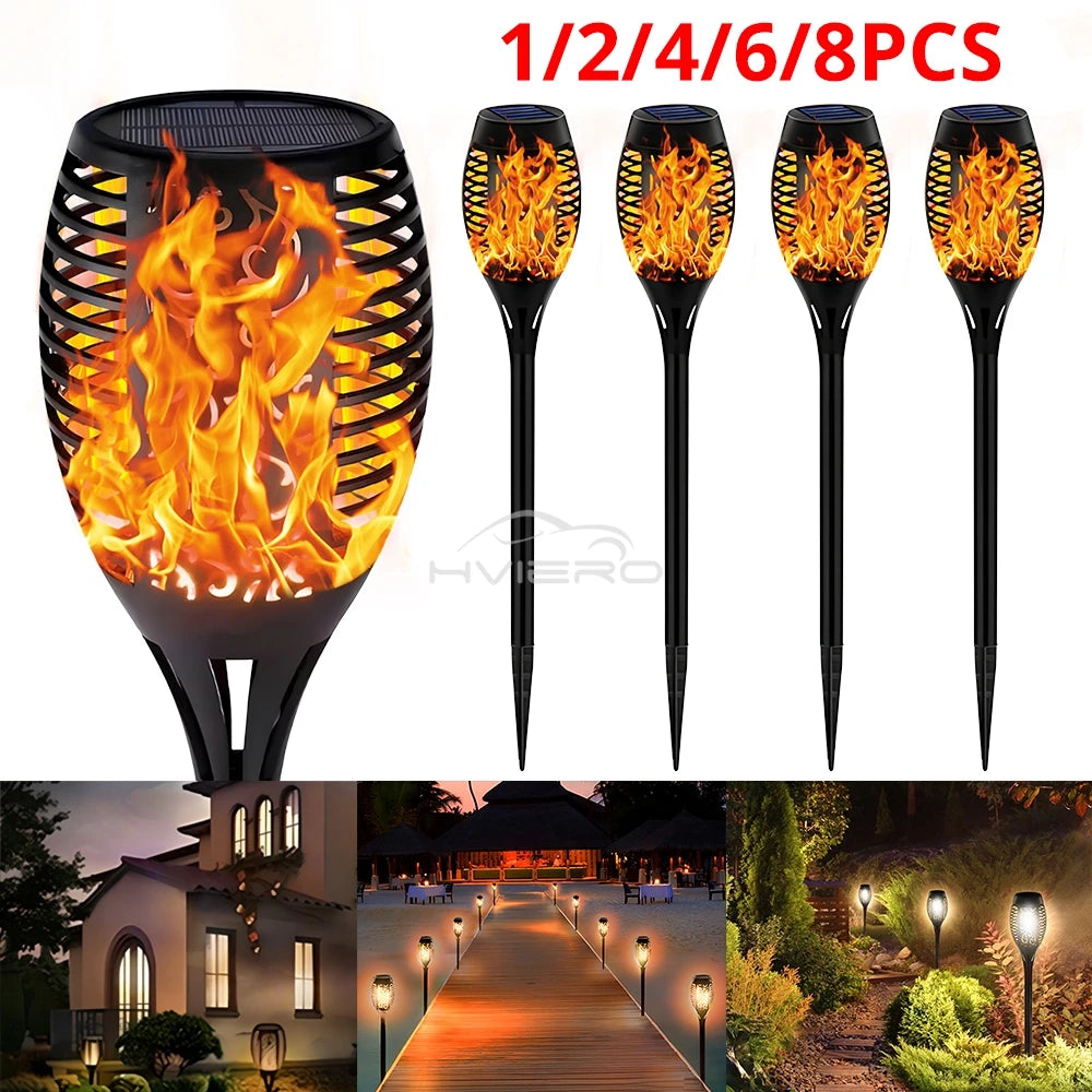 1/2/4/8Pcs Solar Flame Lights 12LED Bulbs Flickering Waterproof Garden Decoration Outdoor Lawn Path Yard Patio night Floor Lamps