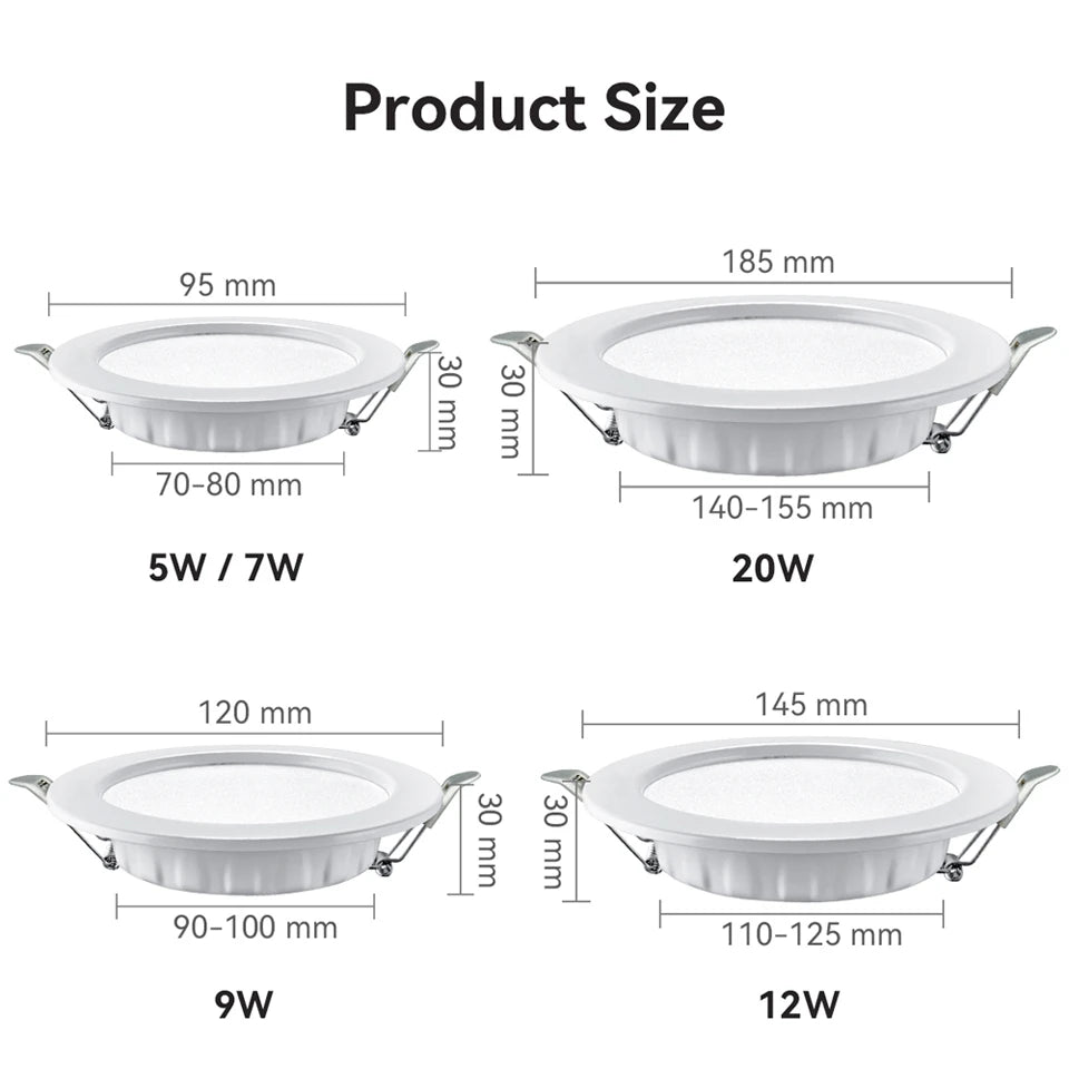 LED Downlight Recessed Ceiling Lamp 7W 9W 12W 20W AC220V Cold White LED Spotlight for Living Room Corridor Bathroom Kitchen - GlowMart