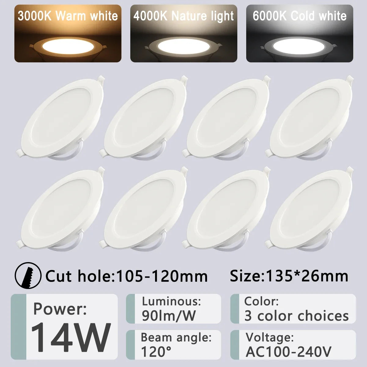 8 Pack Recessed Led Downlight 3 4 5 6 8 Inch 3000K 4000K 6000K Round Led Panel Light 110V 220V 230V for Home Indoor Lighting - GlowMart