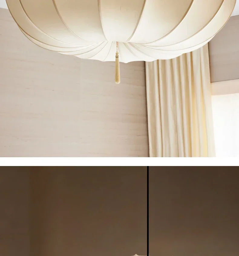 Artistic Fabric Pendant Light French Cream Style Bedroom Pendant Lamp Living Room Dining Room Decorative Lighting Fixtures - GlowMart
