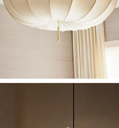 Artistic Fabric Pendant Light French Cream Style Bedroom Pendant Lamp Living Room Dining Room Decorative Lighting Fixtures - GlowMart