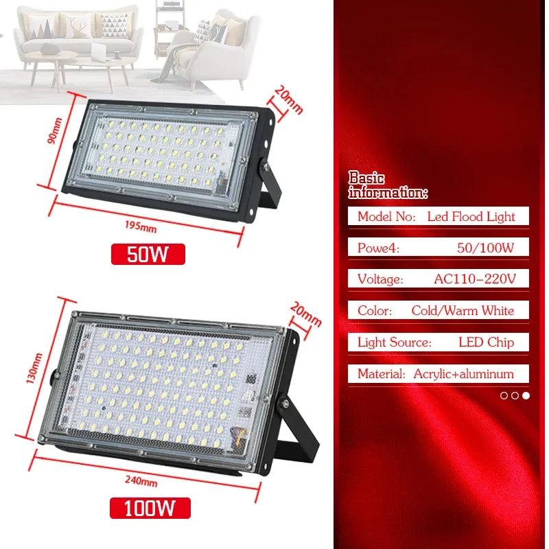 LED Flood Light 50W 100W Outdoor Lighting AC 110V 220V Floodlight IP65 Reflector Projecteur Led Exterieur Focus Spotlight - GlowMart