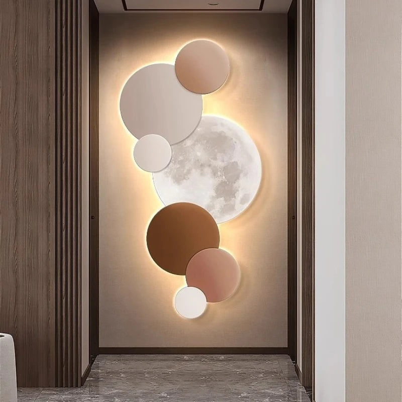 Modern porch decoration painting Wall lamp LED luminous light Corridor corridor hanging painting High grade wall painting Moon - GlowMart
