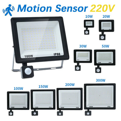 LED Flood Light PIR Motion Sensor 10W 20W 30W 50W 100W 150W 200W 300W AC220V IP66 Waterproof Spotlight Street Floodlight Outdoor - GlowMart