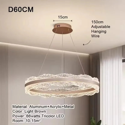 LED Luxury Pendant Light Living Dining Room Bedroom Modern Upscale Acrylic Texture Suspension Lamp Home Decoration - GlowMart