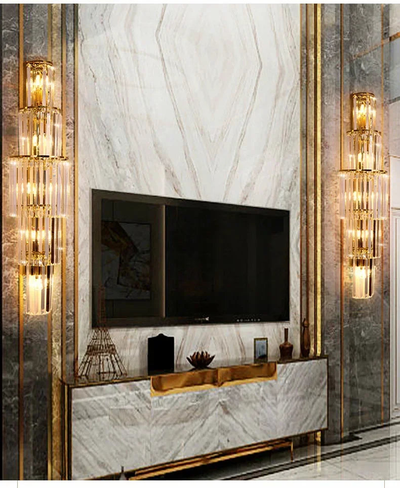 Luxury Hotel Lobby Large Big Crystal Wall Lamp for Club Hall Villa Living Room Office Banquet  Indoor Lighting Fixtures Decor - GlowMart