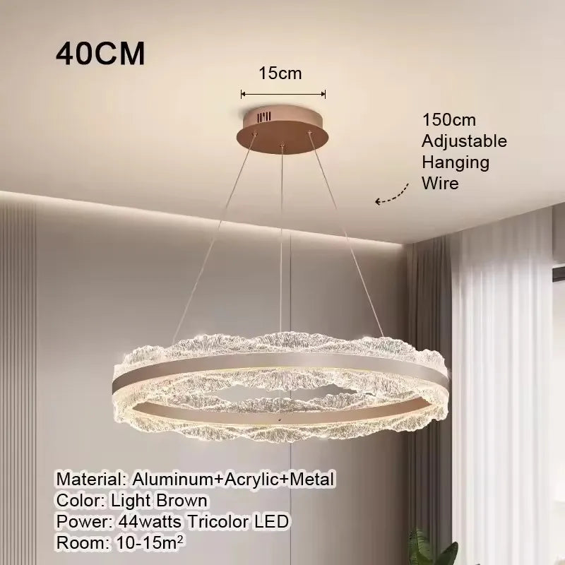 LED Luxury Pendant Light Living Dining Room Bedroom Modern Upscale Acrylic Texture Suspension Lamp Home Decoration - GlowMart