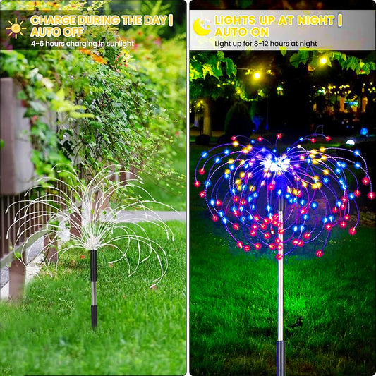 Outdoor LED Solar Pathway Lights Waterproof Garden Decor Fireworks Dandelion Lawn Lamp For Patio Balcony Walkway Yard - GlowMart