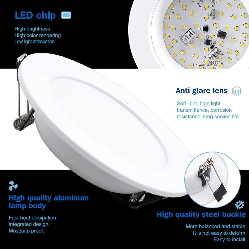 LED Downlight 5W 9W 12W 15W Recessed Ceiling Lamp AC110V 220V DC12V 24V Led Panel Down Lights Spotlight for Living Room Lighting - GlowMart