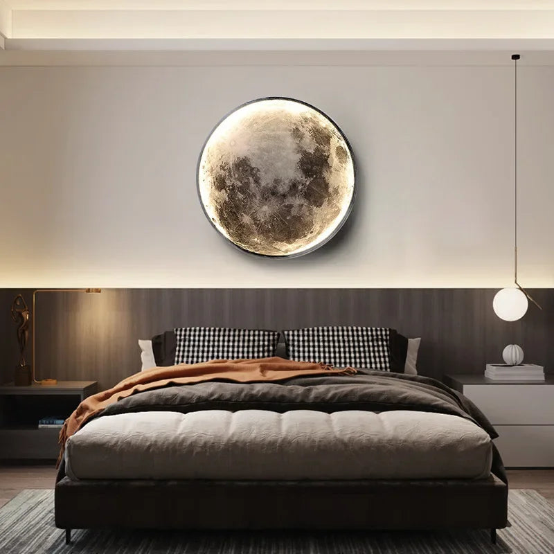 Light Luxury Modern Style Gray Moon Circular Porch Led Decoration Painting Luminous Light Painting Light Corridor End Mural - GlowMart