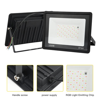 LED Floodlight Outdoor Remote-Controlled RGB Floodlights IP66 Waterproof Wall Spotlight Fountain Landscape Decorative Lights - GlowMart