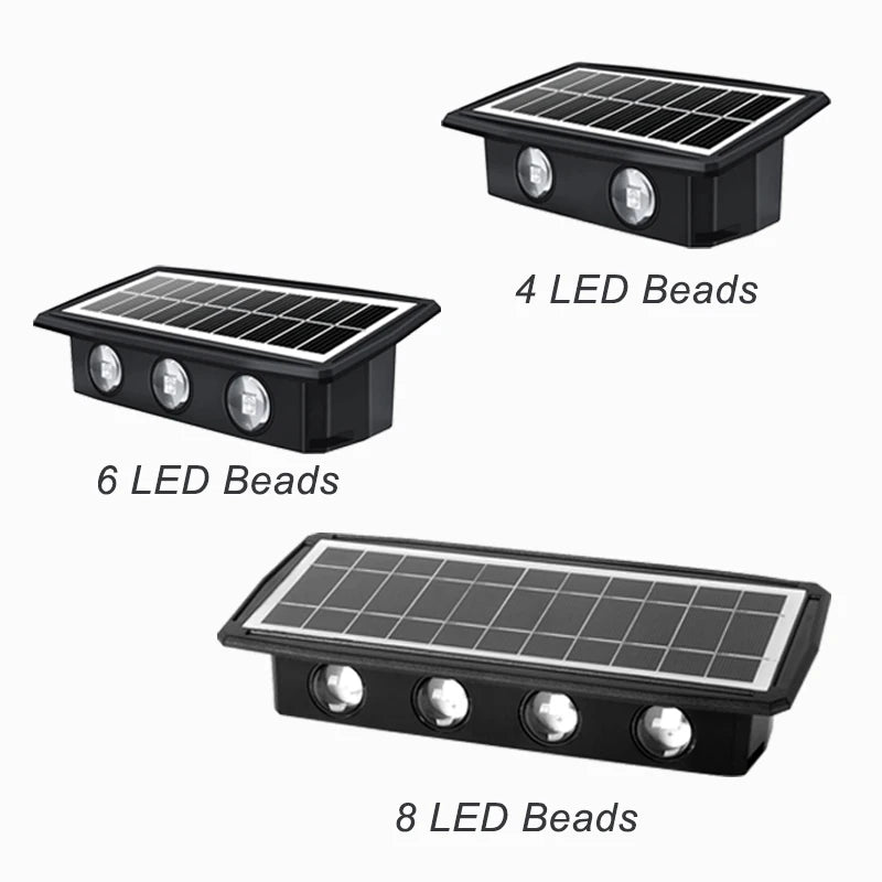 4/6/8LED Solar Wall Spotlight Outdoor Upper And Lower Lighting Solar Powered Waterproof Streetlight for Balcony Courtyard Garden - GlowMart