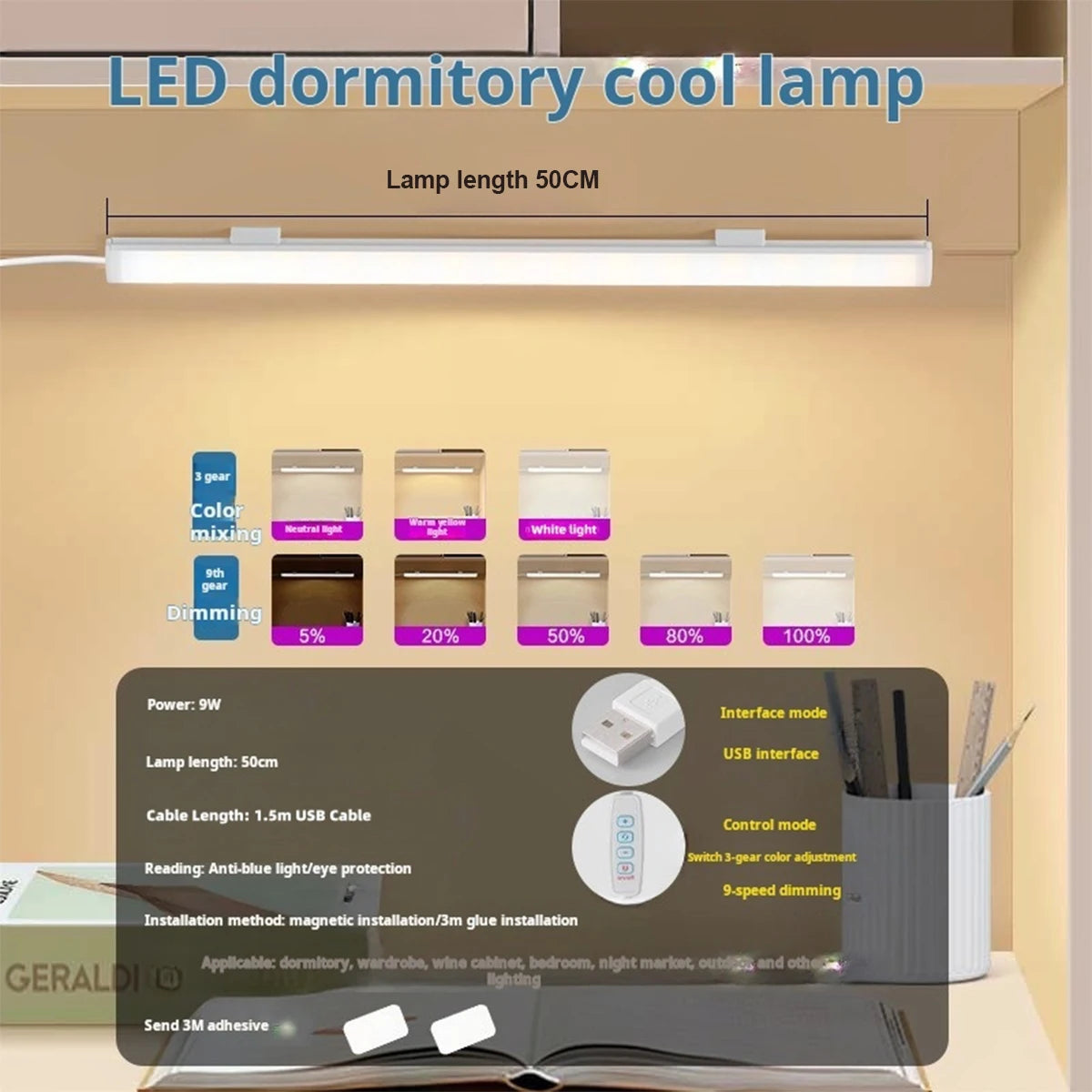 Led Light Tube Reading Lamp Learning 20cm-50cm Cold/warm/neutral/white Magnetic Wall Usb Night Dimmable Closet Strip Cabinet Bar - GlowMart