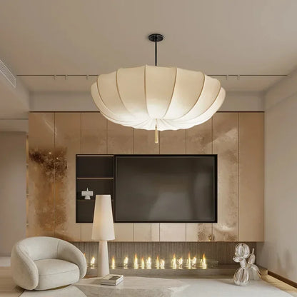 Artistic Fabric Pendant Light French Cream Style Bedroom Pendant Lamp Living Room Dining Room Decorative Lighting Fixtures - GlowMart