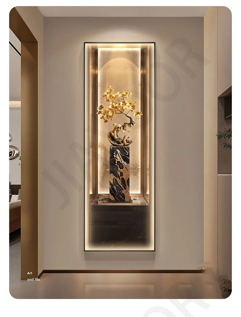 Modern Light Luxury Entrance Decoration Painting Wealth Wall Lamps Tree Corridor Hanging Painting High-end Wall Painting Light - GlowMart