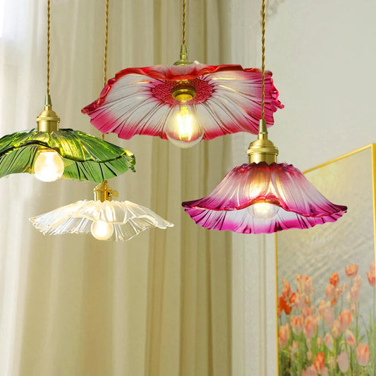 Vintage Pendant Lights Flower Glass Hanging Lamps Home Decoration Lighting Living Room Bedroom Bedside Light Fixture Indoor Shop - GlowMart