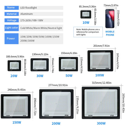 High Brightness LED Floodlight 10W 20W 30W 50W 100W 150W 200W 300W AC220V Cold White Flood Light For Garden Street Outdoor Light - GlowMart