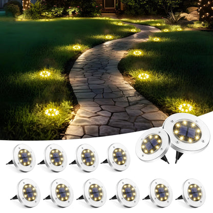 8LED Solar Garden Lights Outdoor Waterproof Sidewalk Disk Bright In-Ground Landscape Lighting for Lawn Patio Pathway Yard Steps