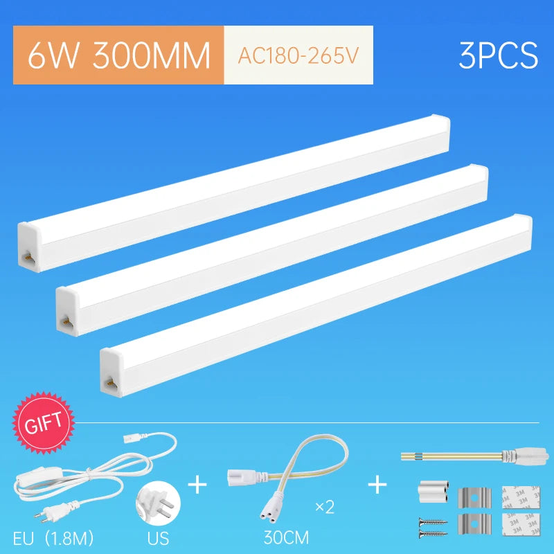 LED Tube Fixture Lamp Lighting Strip Home Highlight 220V LED Lights Bedroom Kitchen Cabinet Led Bulb Tube With Cable Light Tube - GlowMart
