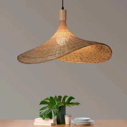 Pendant Light Rattan Hanging Lights Cord Bamboo Hanging Lamp Dimmable Basket Lamp Shade,Hemp Rope Plug in Ceiling Light Fixture - GlowMart