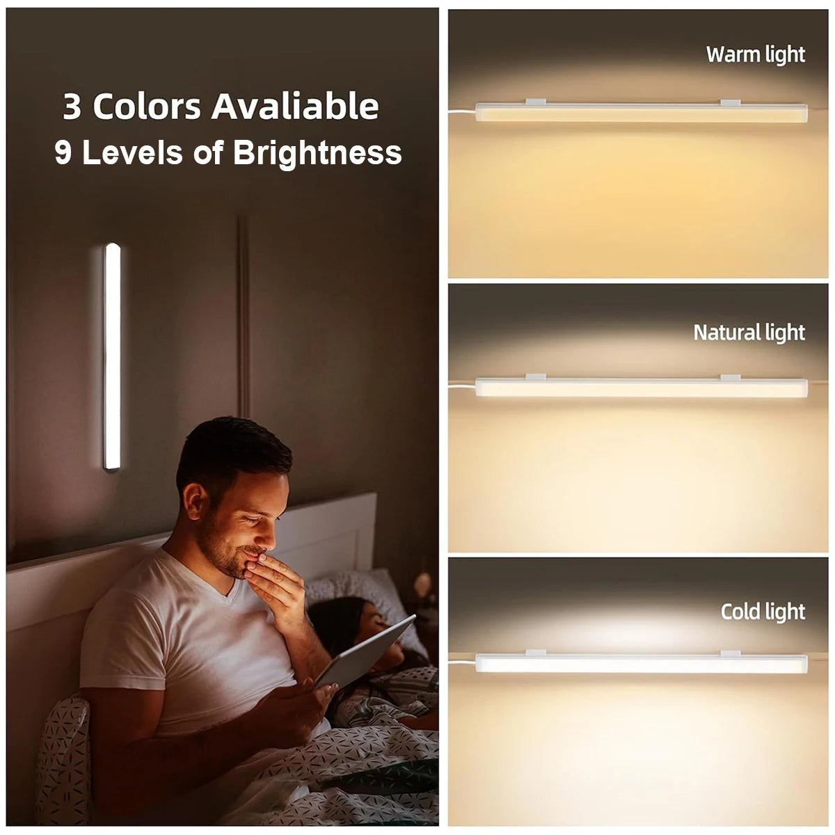 Led Light Tube Reading Lamp Learning 20cm-50cm Cold/warm/neutral/white Magnetic Wall Usb Night Dimmable Closet Strip Cabinet Bar - GlowMart