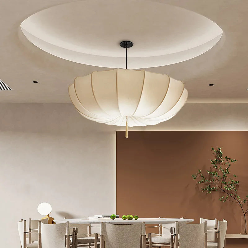 Artistic Fabric Pendant Light French Cream Style Bedroom Pendant Lamp Living Room Dining Room Decorative Lighting Fixtures - GlowMart