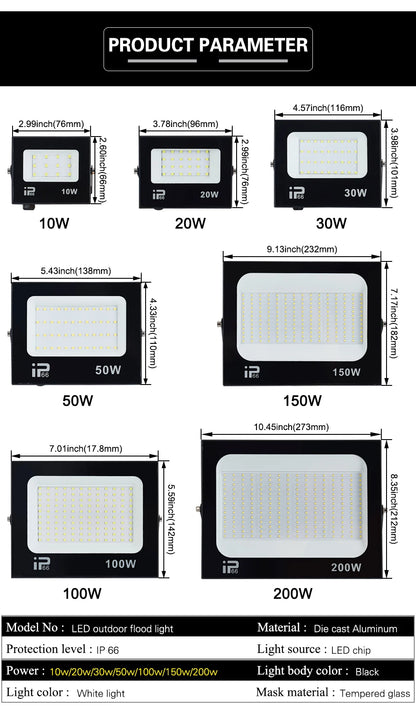 200W LED Flood light Spotlight Projector Outdoor Lighting 6500k Waterproof IP66 for Wall Garage Gym Street 220V - GlowMart