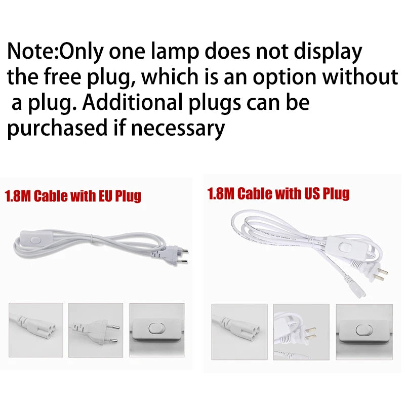 LED Tube Fixture Lamp Lighting Strip Home Highlight 220V LED Lights Bedroom Kitchen Cabinet Led Bulb Tube With Cable Light Tube - GlowMart