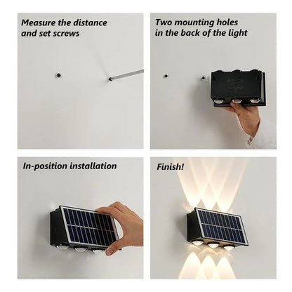 4/6/8LED Solar Wall Spotlight Outdoor Upper And Lower Lighting Solar Powered Waterproof Streetlight for Balcony Courtyard Garden - GlowMart