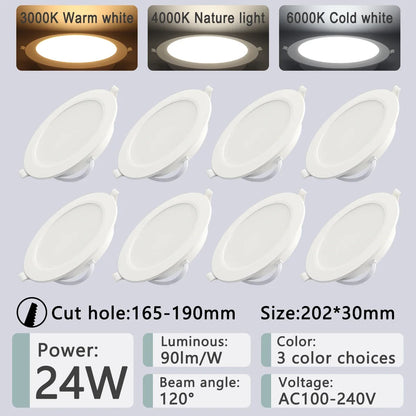 8 Pack Recessed Led Downlight 3 4 5 6 8 Inch 3000K 4000K 6000K Round Led Panel Light 110V 220V 230V for Home Indoor Lighting - GlowMart