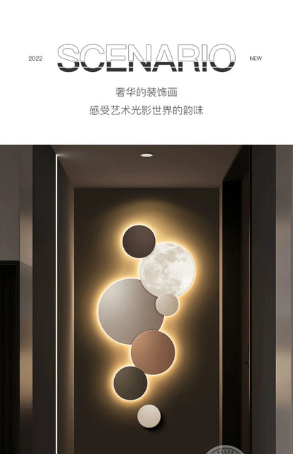 Modern porch decoration painting Wall lamp LED luminous light Corridor corridor hanging painting High grade wall painting Moon - GlowMart