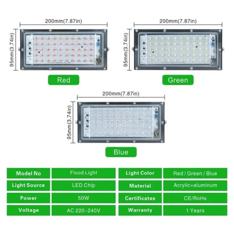 50W LED Flood Light IP65 Waterproof Reflector Led Spotlight AC 220V Outdoor Floodlight Red Green Blue Garden Lighting - GlowMart