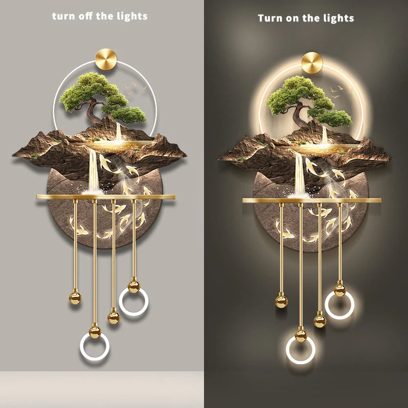 Entrance Decoration Pendant Lamps Luxury Abstract Plant Corridor Hanging Painting TV Background Wall Painting With  Light Lustre - GlowMart