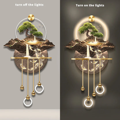 Entrance Decoration Pendant Lamps Luxury Abstract Plant Corridor Hanging Painting TV Background Wall Painting With  Light Lustre - GlowMart
