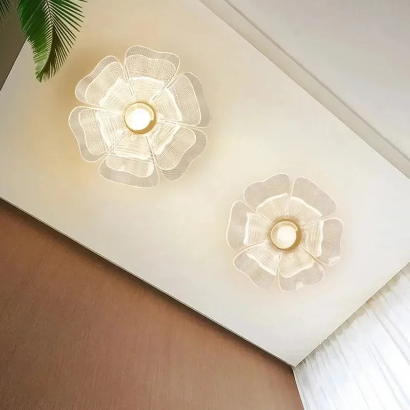 Simple Luxurious LED Ceiling Light Flower Design Acrylic Lamp Study Bedroom Entrance Hallway Light Interior Gold Luxury Lighting