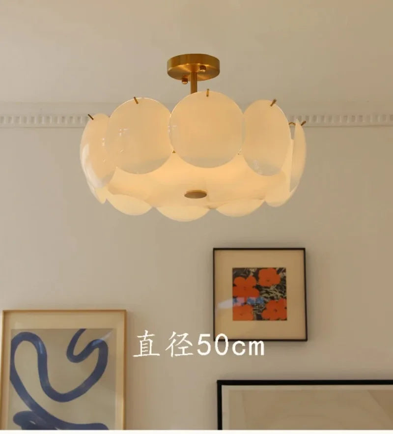 Glass Ceiling Light  Modern Minimalist Cream White Ceiling Chandeliers Living Room Dining Room Bedroom Light Home Decor E14