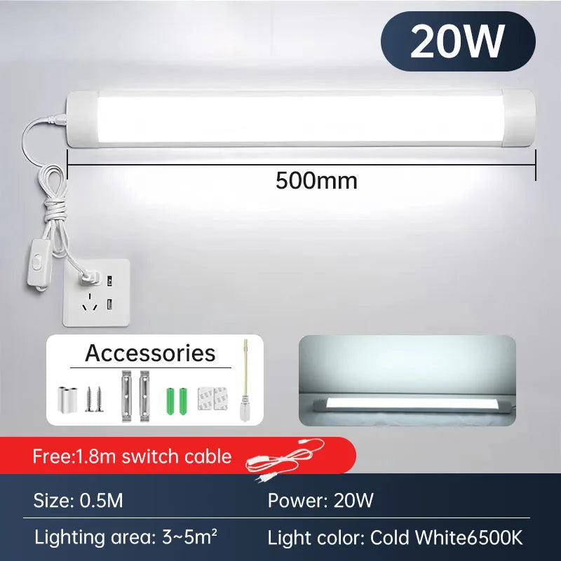 Led 220V Tube Light Room Strip With Cable Tube Lights Fixture For Home Bedroom Kitchen Cabinet Lighting indoor Lamp - GlowMart