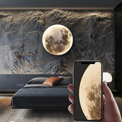Light Luxury Modern Style Gray Moon Circular Porch Led Decoration Painting Luminous Light Painting Light Corridor End Mural - GlowMart