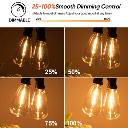 LED Outdoor String Light 12V Output Patio Lights with ST38 Vintage Plastic Bulb Waterproof Hanging String Lights for Backyard