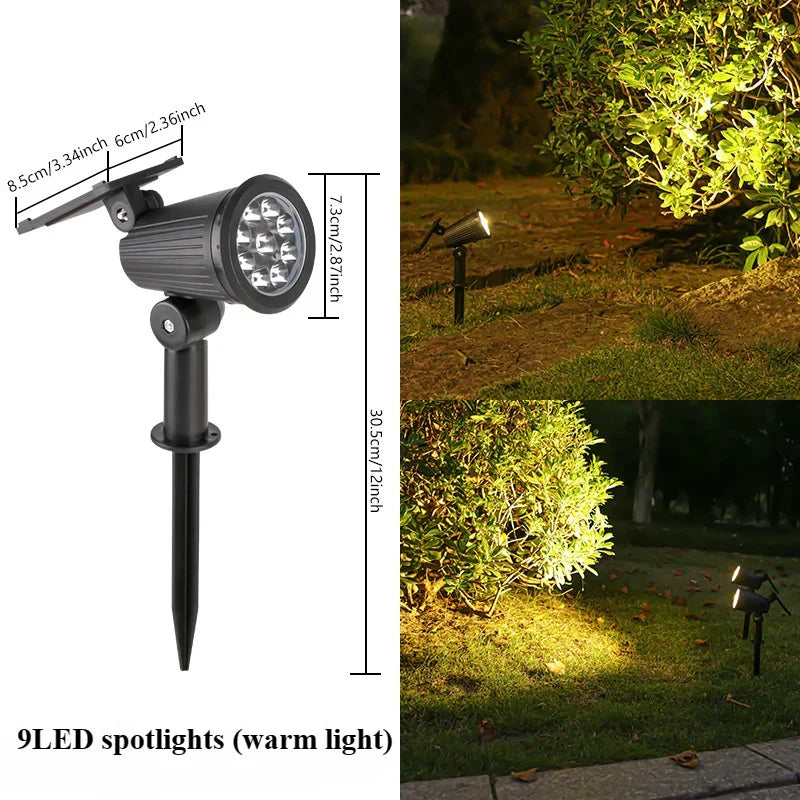 9 Led Solar Spot Lights Outdoor Rgb Solar Landscape Lights Ip65 Waterproof Brightness Adjustable For Garden Yard Palm Trees - GlowMart
