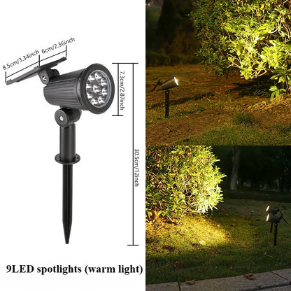 9 Led Solar Spot Lights Outdoor Rgb Solar Landscape Lights Ip65 Waterproof Brightness Adjustable For Garden Yard Palm Trees - GlowMart