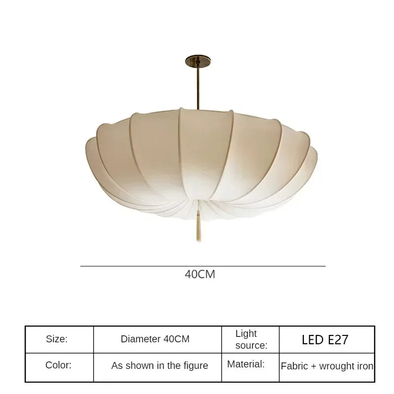 Artistic Fabric Pendant Light French Cream Style Bedroom Pendant Lamp Living Room Dining Room Decorative Lighting Fixtures - GlowMart