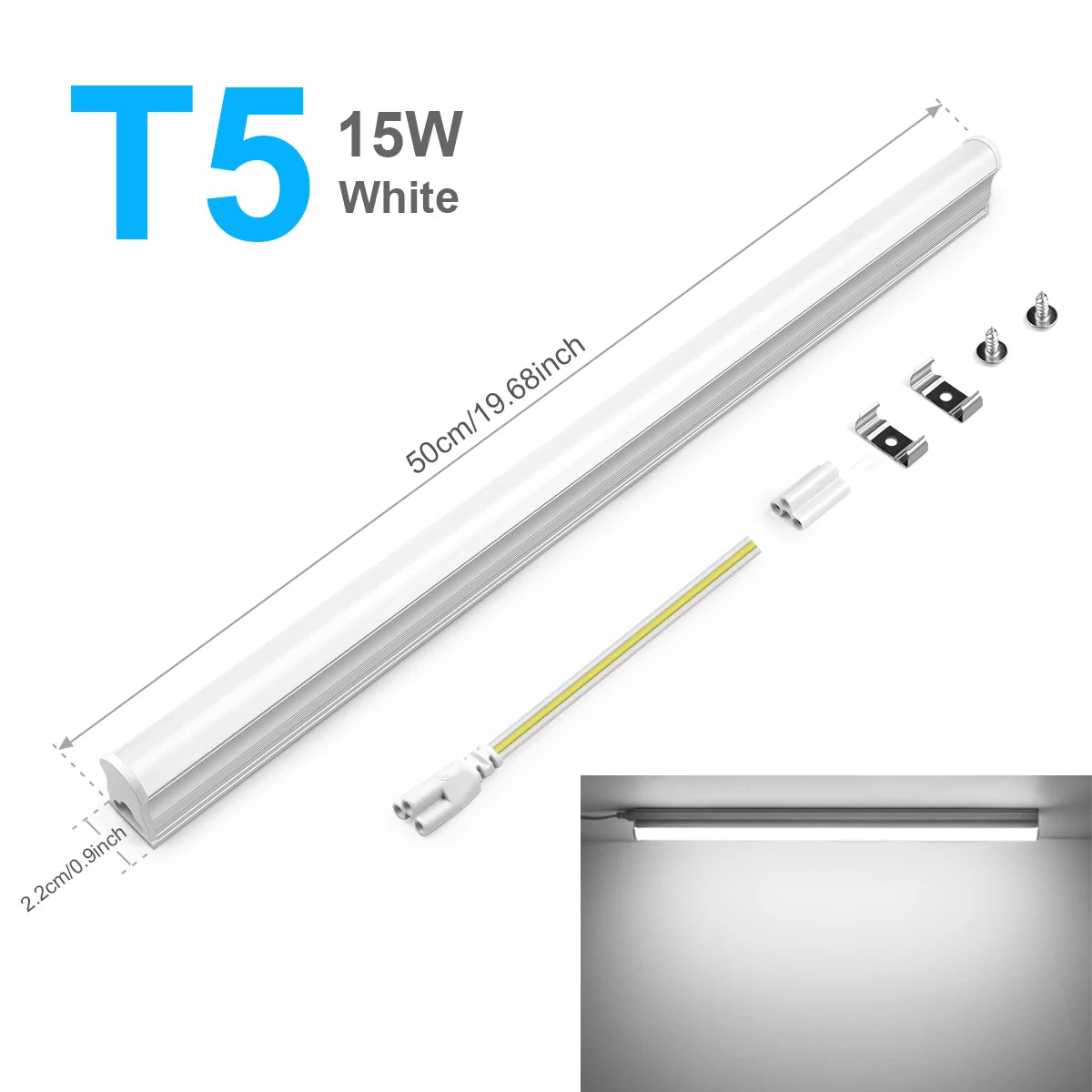 50cm T5/T8 High Brightness LED Light Tube No Power Plug Tube Lamp White/Warm White For Warehouse Garage Kitchen Shop Factory - GlowMart