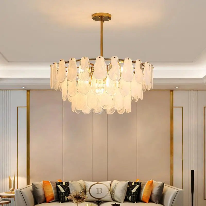 Luxurious Light Luxury Living Room Chandelier French Retro Bedroom Lighting Simple And Creative Cloud Glass Restaurant Lighting