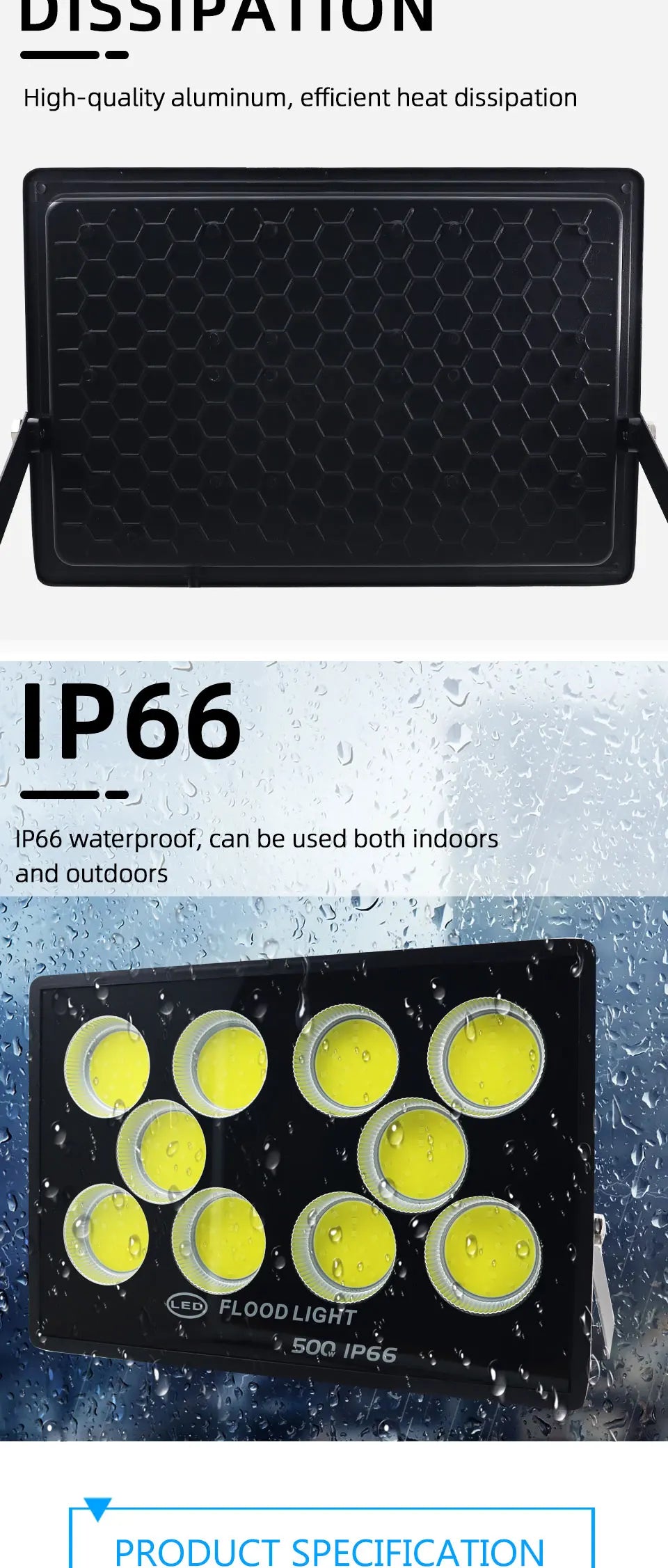 Led Flood Light 100W-1000W AC 220V Outdoor Wall Floodlight Spotlight IP66 Waterproof LED Street Lamp - GlowMart
