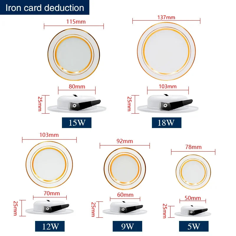 Led Downlight Recessed Round Ceiling Lamps DC 12V 24V AC110V 220V 5W 9W 12W 15W 18W Spotlight For Home Decor Living Room - GlowMart