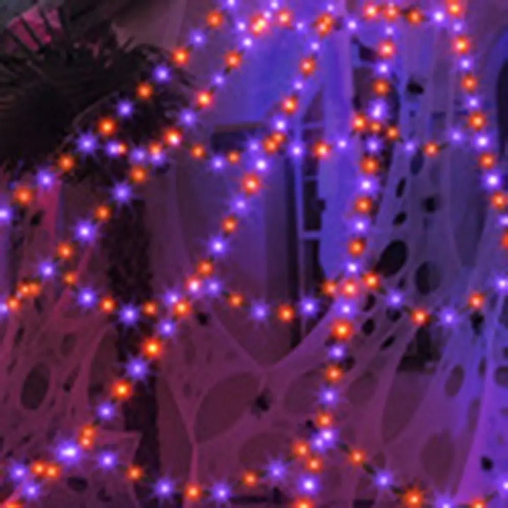 8 Modes Halloween Spider Web Lights Glow Waterproof LED Spider Net Triangle Hanging Scary Giant Spider Party