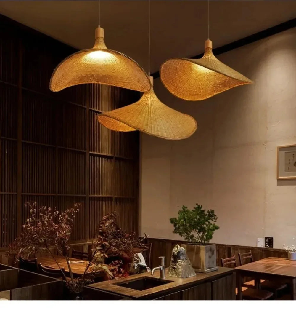 Pendant Light Rattan Hanging Lights Cord Bamboo Hanging Lamp Dimmable Basket Lamp Shade,Hemp Rope Plug in Ceiling Light Fixture - GlowMart