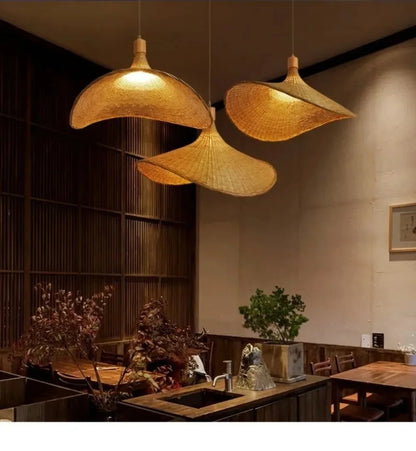 Pendant Light Rattan Hanging Lights Cord Bamboo Hanging Lamp Dimmable Basket Lamp Shade,Hemp Rope Plug in Ceiling Light Fixture - GlowMart